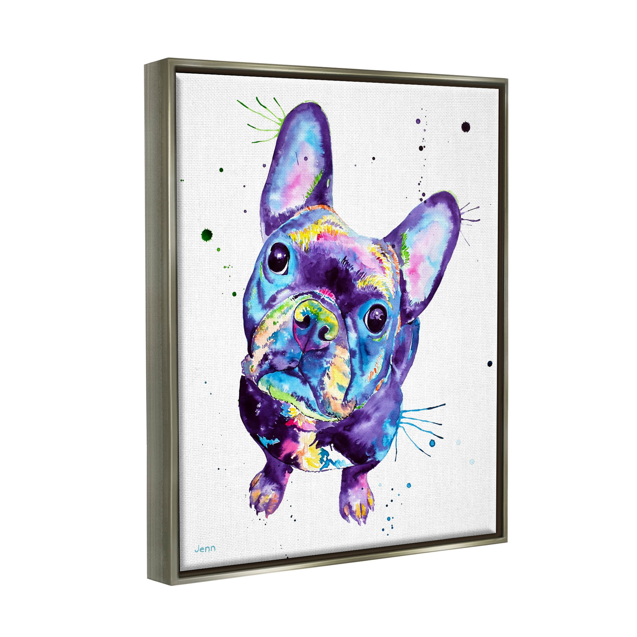 French Bulldog Purple Hued Dog Animals & Insects Graphic Art Luster Gray Framed Art Print Wall Art