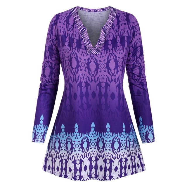 Más el tamaño de impresión tribal camiseta Rosegal Mangas largas de talla grande