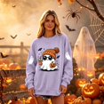 thumbnail image 3 of Dweltoz Halloween Sweatshirts for Women Cute Ghost Pumpkin Graphic Spooky Season Sweaters Oversized Fall Fleece Long Sleeve Crewneck Pullover Tops,Purple 2XL, 3 of 4