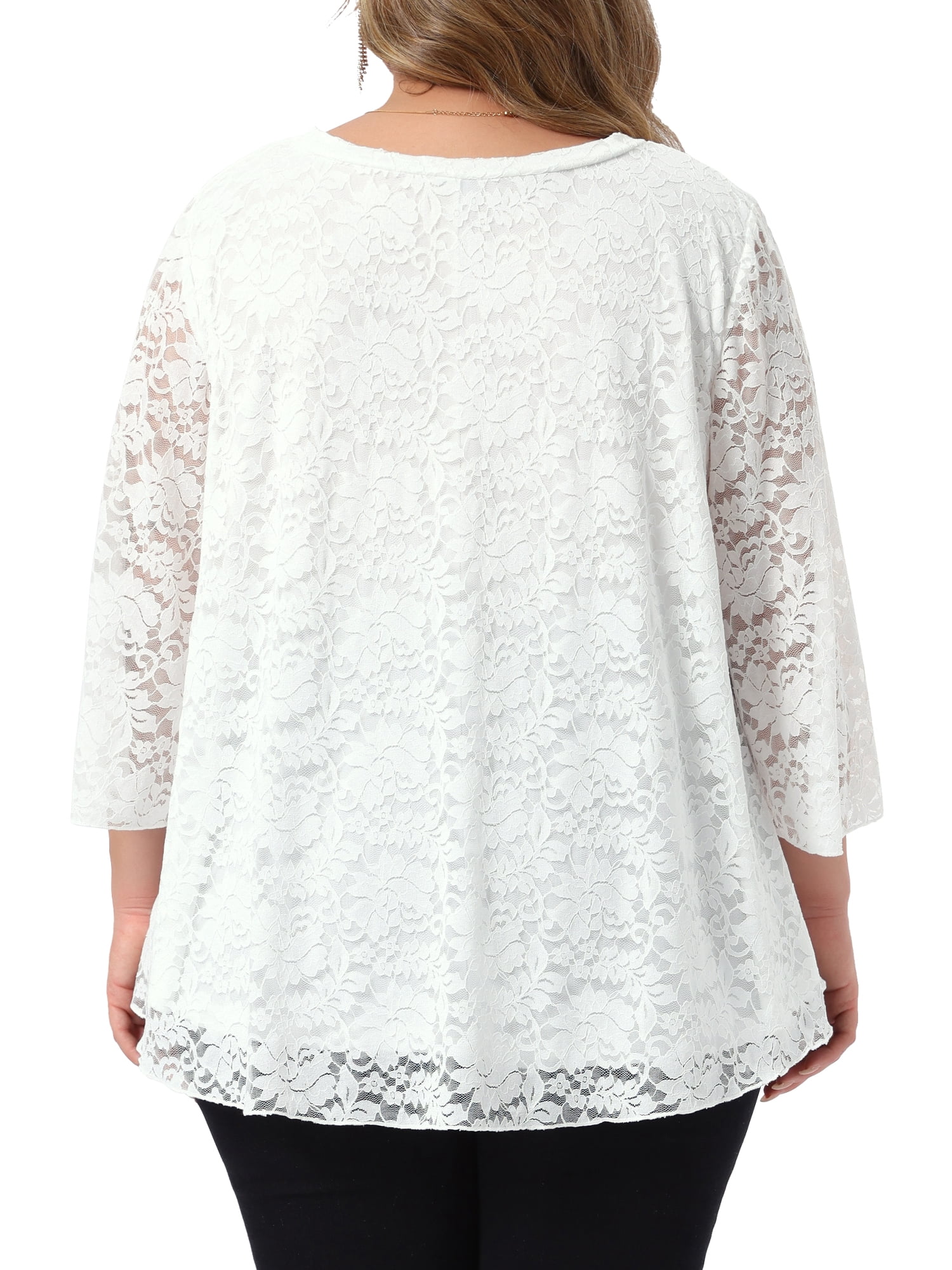 DARING DIVA Women's Plus Lace Top V-Neck Bell Sleeve Blouse Tunics 3X White