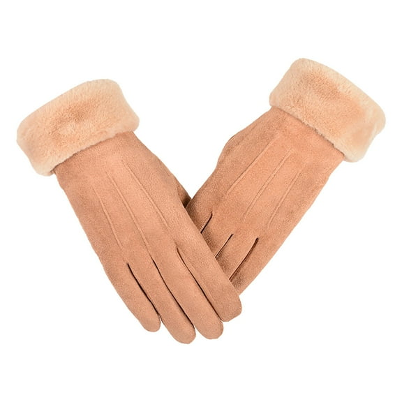 Women's Winter Suede Gloves with Fur Cuffs - Soft, Warm, Touchscreen, Fleece Lined