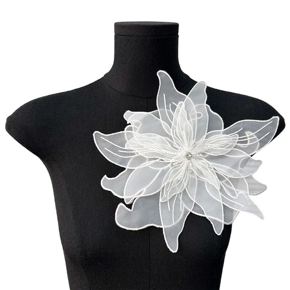Women's Crystal Beads Floral Brooch Pin - 3D Mesh Flower with Irregular Ribbon Leaf Design for Bridal Wedding Dress Decoration, Prom Evening Attire Accessory (1 Piece)