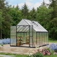 thumbnail image 2 of ALAULM 8x10 ft Outdoor Polycarbonate Greenhouse with Aluminium Frame, Walk-in Greenhouse with Drainage Channel, 2 Adjustable Roof Vents, Lockable Double Doors for Garden Backyard Patio Lawn, 2 of 9