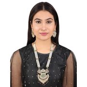 Artificial Jadau Jewellery Rajputana Rajasthani Antique Traditional Style Ethnic Wear Gold Plated Pendant Pearl Beaded Rani Haar Necklace set Earring(MIBDDHRS9190E5MOUCHMLTICPY1)