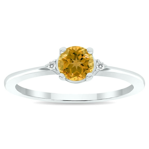 SZUL Women's Citrine and Diamond Classic Band in 10K White Gold