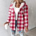 thumbnail image 2 of Women's Fall Jackets Oversize Plaid Print Lined Hoodie Vintage Button Down Drawstring Hooded Outwears Coats, 2 of 5