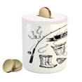 thumbnail image 2 of Fishing Piggy Bank, Hand Drawn Tools Set Rod Salmon and Perch Bucket Net Float Ribbon Print, Ceramic Coin Bank Money Box for Cash Saving, 3.6" X 3.2", Black White, by Ambesonne, 2 of 4