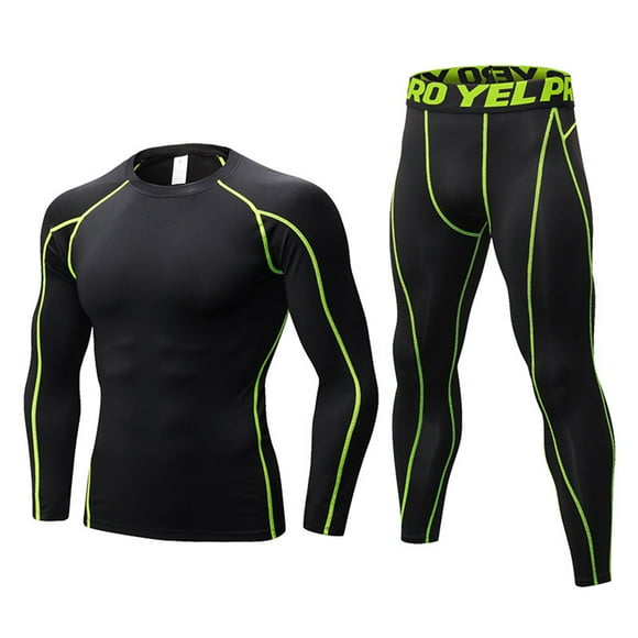 LANBAOSI Men Workout Set Compression Shirt and Pants Male Top Long Sleeve Sports Tight Base Layer Suit Quick Dry & Moisture-Wicking Size Small