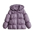 thumbnail image 2 of Dnhxils Girls Jacket Winter Lightweight Puffer Coat Toddlers Trendy Hooded Zip Up Jacket Kids Winter Warm Clothes Purple 7-8 Years, 2 of 5