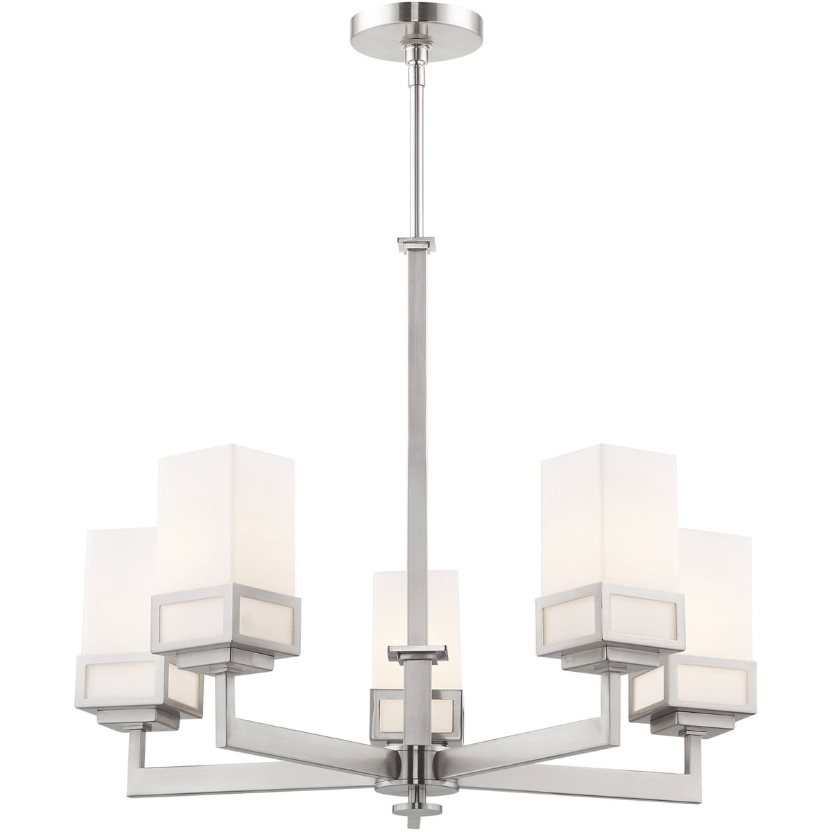 5 Light Brushed Nickel Chandelier with Hand Blown Satin Opal White Glass Shade