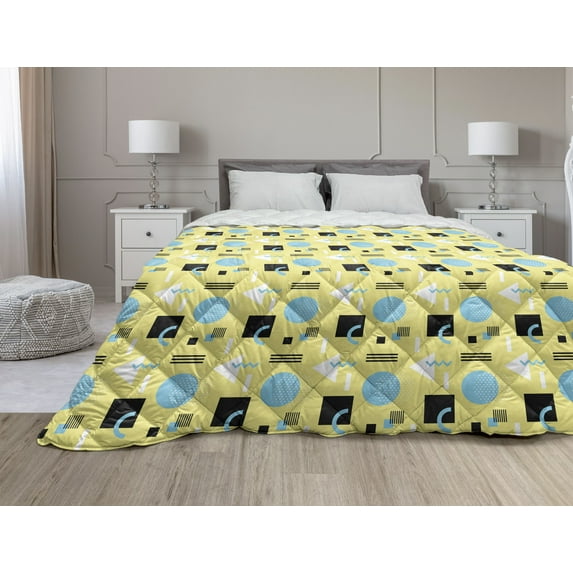 Geometric Down Alternative Comforter, Grunge Triangles Pattern Banner Contemporary Repetitive Modern Print, Microfiber Quilt for All Season, 5 Sizes, Grey and Multicolor, by Ambesonne