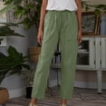 thumbnail image 3 of QUYUON Womens Lounge Pants Deals Fashion Casual Cotton Linen Solid Color Pocket Loose Pants Work Pants Women Full Length Pant Leg Casual Style P6979 Green XL, 3 of 7