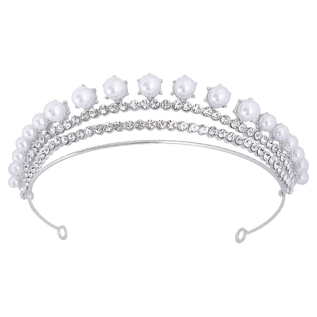 Tocado de novia elegante de 1 pieza, tocado de corona de perlas brillantes, tocado de boda