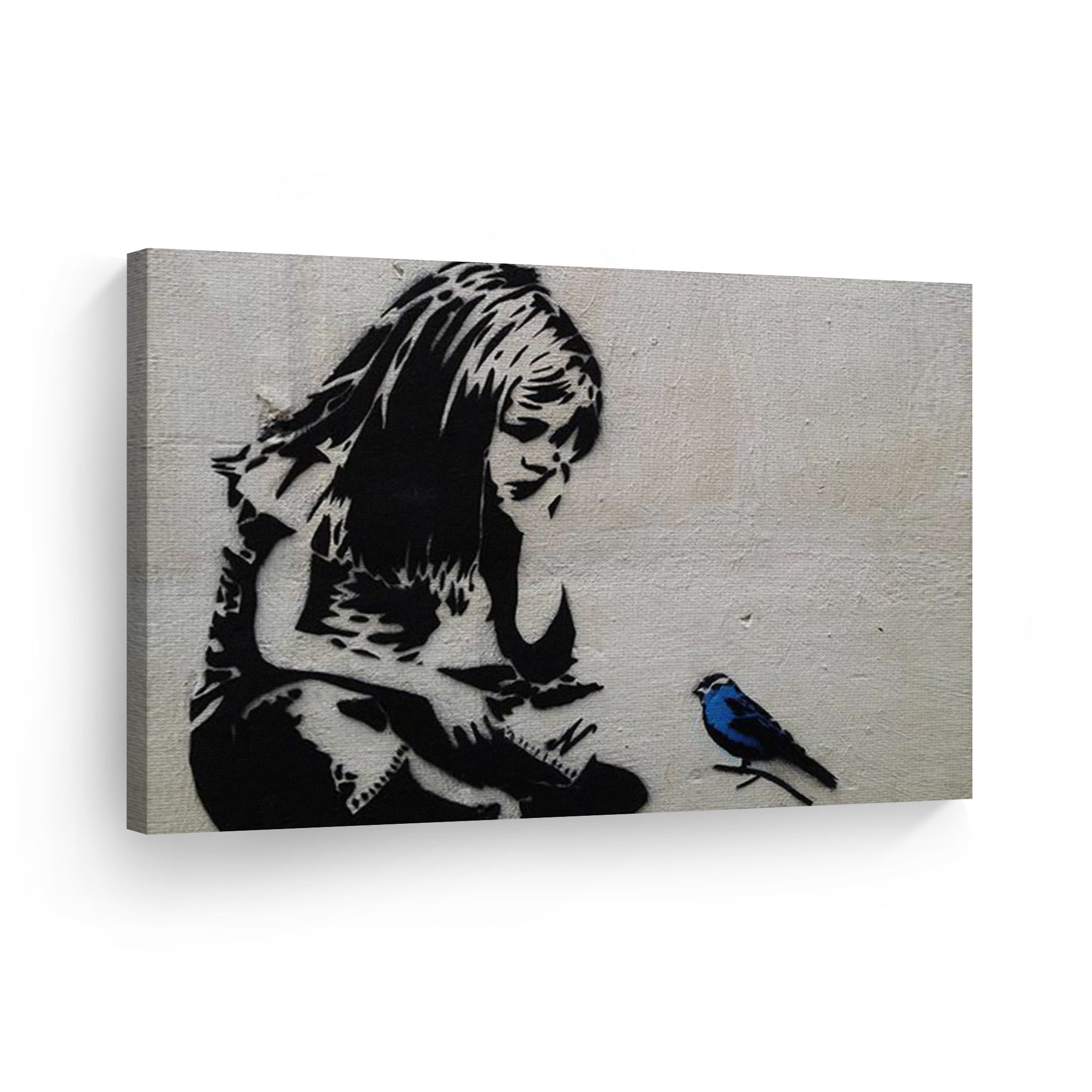 Banksy Girl with blue bird Art Reprint on Framed Canvas Wall Art Home Decoration 