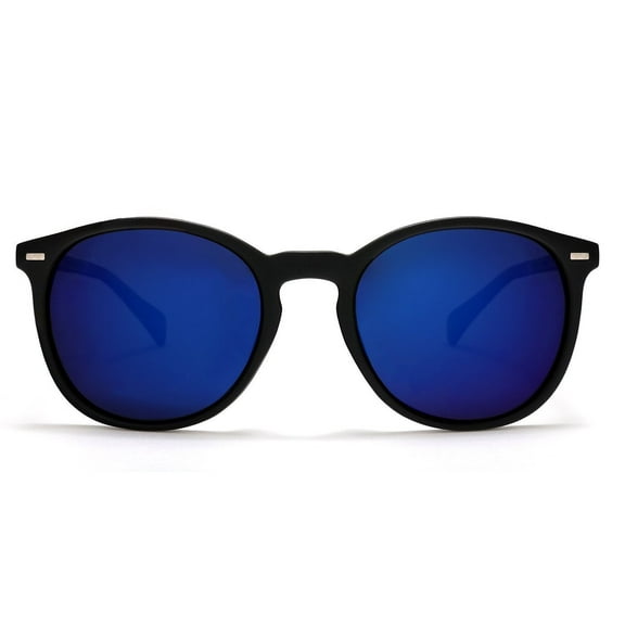 Polarized Round Verona Horn Rimmed Sunglasses - Black Blue