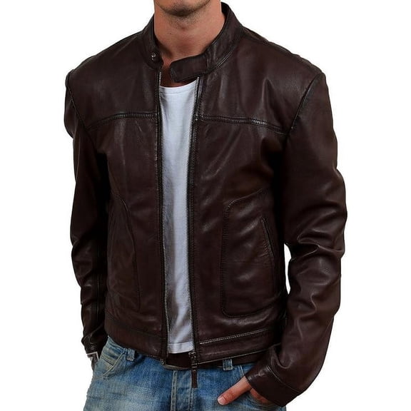 Men Slim Fit Biker Motorcycle Lambskin Leather Jacket Coat Outwear Jackets A171