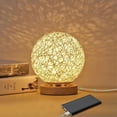 thumbnail image 1 of Handwoven Rattan Table Lamp with Wooden Base, USB Rechargeable Night Light, White - Compatible with Bedroom Living Room Decor, 1 of 5