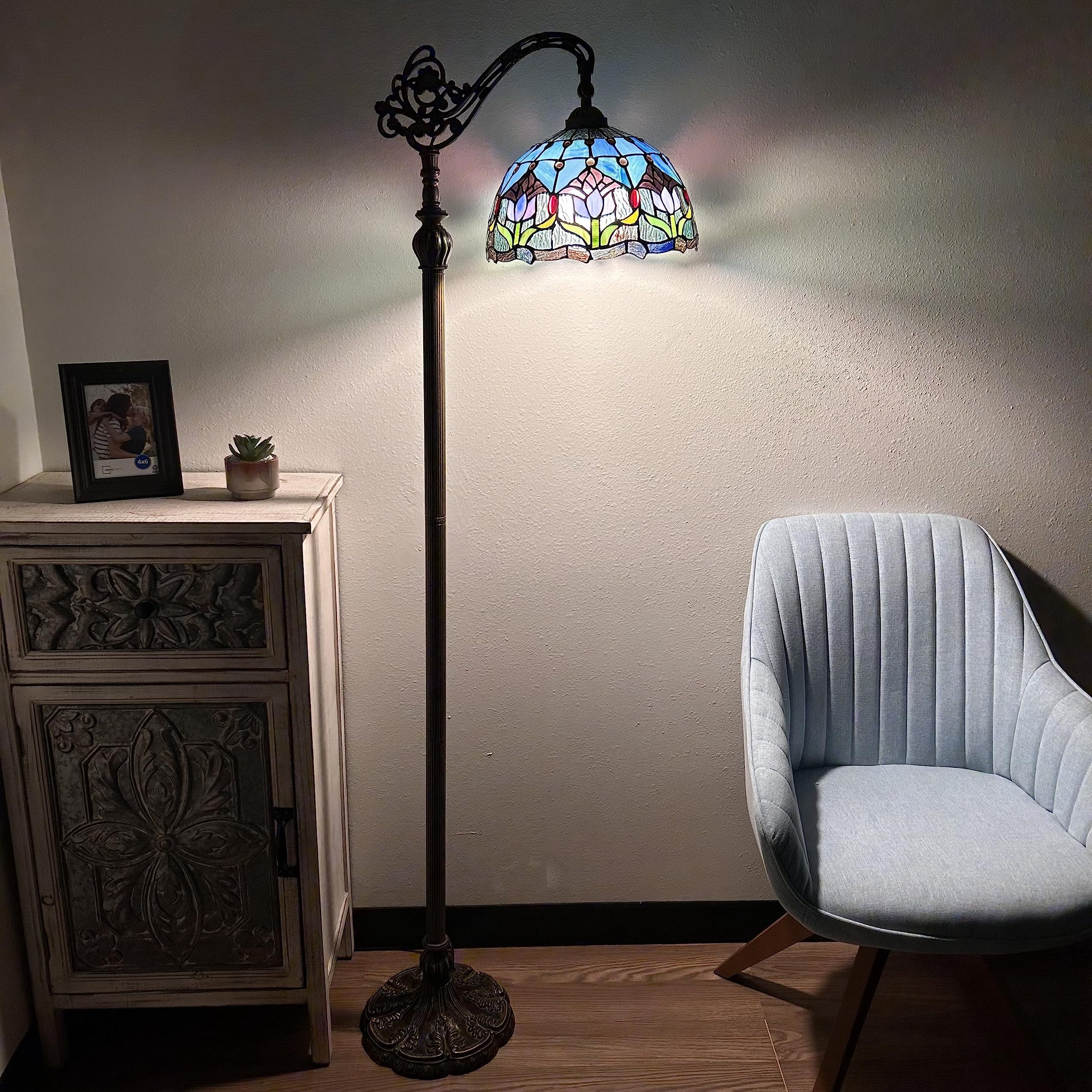 Enjoy Décor Lamps 63-Inch 1-Light Tulips Bowl Tiffany Floor Lamp with Stained Glass