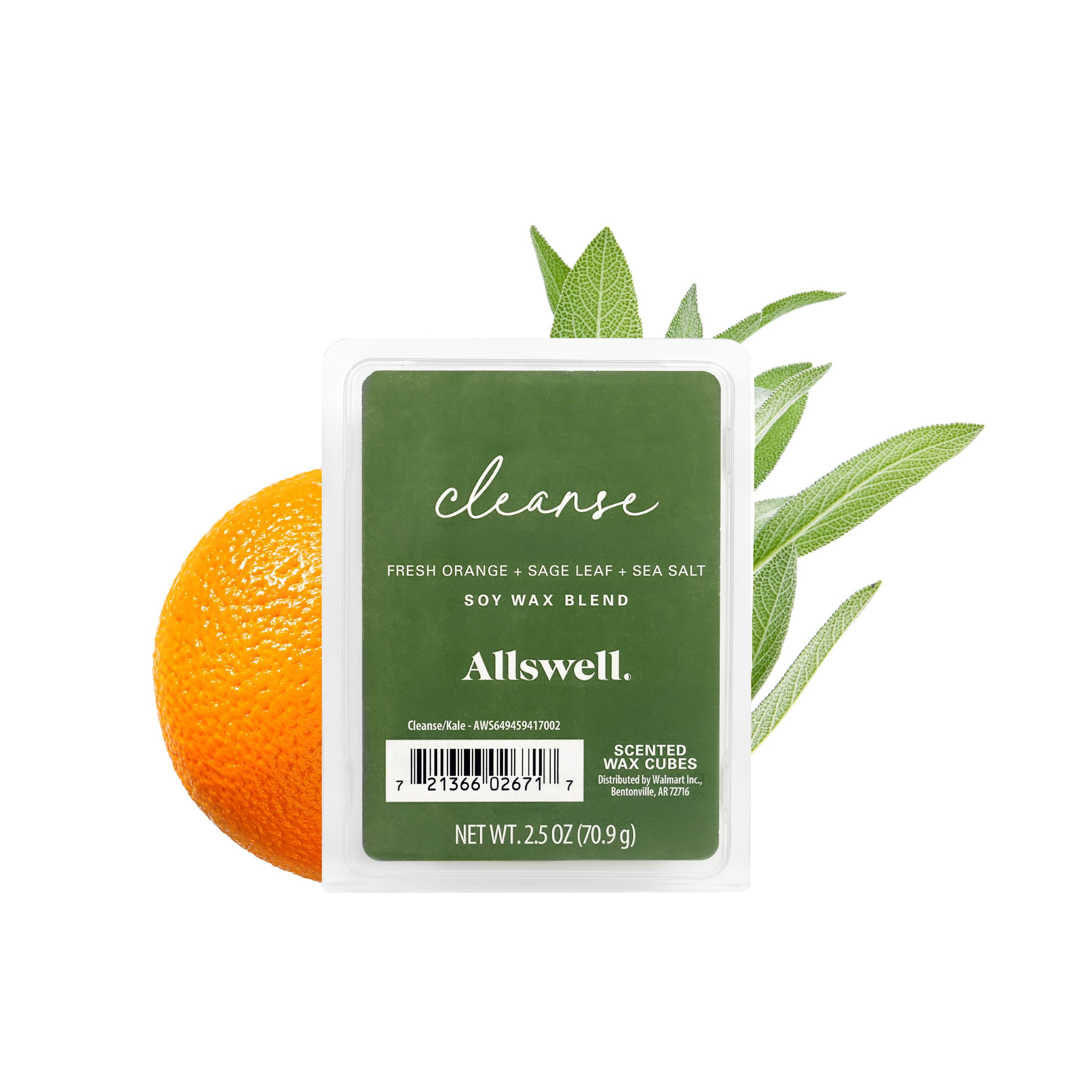 Allswell 6 Cube Wax Melts, Cleanse ( Orange+Sage+Sea Salt). 2.5oz