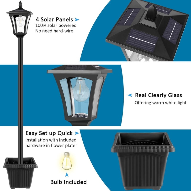 67" Vintage Solar Lamp Post Light, Adjustable Height Outdoor Garden & Lawn Decor