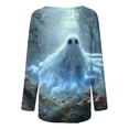 thumbnail image 5 of Delliss Women's Halloween Print Top Drop Shoulder Long Sleeve Blouse Round Neck Pullover Shirt Sky Blue L, 5 of 5