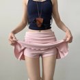 thumbnail image 4 of Aihuaihua Fold Over Shorts Skirt Low Waist Pleated Skirts Strechy Elastic Waisted Cute Shorts for Women Girl Y2k Pink M, 4 of 7