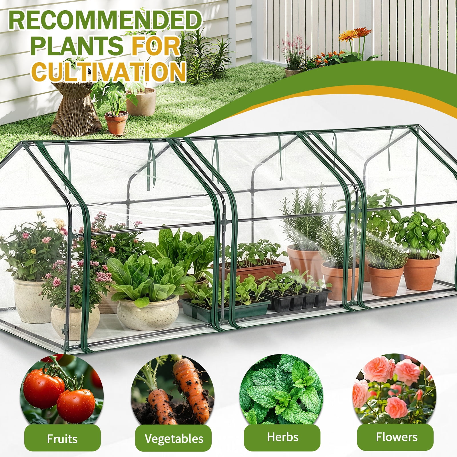 Xilee Mini Greenhouse for Outdoor,Portable Small Tunnel Greenhouses,PVC Cover Plant Hot House for Flowers, Seed and Vegetables Protection with Roll-up Zippered Doors for Patio Balcony Backyard