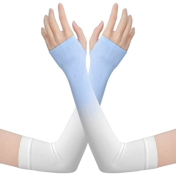 Guardoinrt 1 Pair UV Protection Cooling Ice Silk Arm Sleeves Safety Fitness Protector UPF 50 Sunscreen Cycling Fishing Golfing Blue white gradient