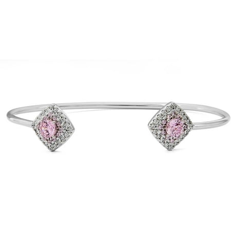 IN LOVE BY BRIDES Pink and Clear Simulated Diamond Rhodium-Tone Cuff Bracelet
