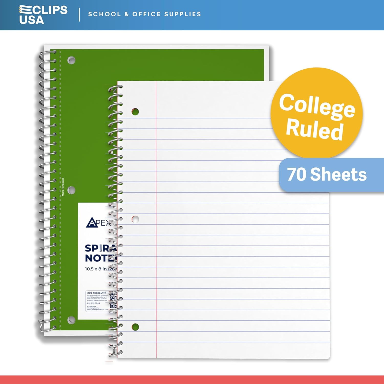 VEEBOOST 70-Sheet College-Ruled Spiral Notebook with Perforated Sheets, 6 Assorted Colors, 12-Pack