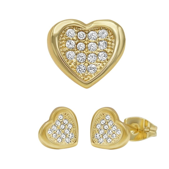 BEBERLINI Women Stud Earrings Cubic Zirconia 14K Gold Filled Brass Fashion Jewelry Heart