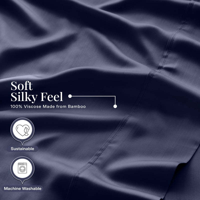 Lux Decor 100% Organic Viscose from Bamboo Sheets Set King - 4 Piece Ultra-Soft Luxury Cooling Bed Sheets, 16" Deep Pocket, Breathable & Hypoallergenic - Navy Blue