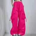 thumbnail image 2 of Razzly Cargo Pants Woman Relaxed Fit Baggy Clothes Black Pants High Waist Zipper Slim Drawstring Waist With Pockets Loose Plus Size Women Dressy Casual Teen Sweatpants Linen Pants Women(Hot Pink,L), 2 of 4