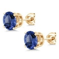 thumbnail image 3 of Gem Stone King 18K Yellow Gold Plated Silver 2.00 Ct 6MM Simulated Sapphire Stud Earrings for Women Men, 3 of 4