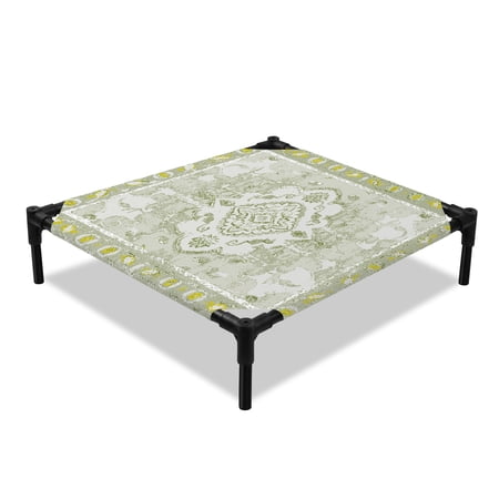 Retro Ethnic Elevated Dog Bed Tribal Boho Cooling Breathable Outdoor Raised Dog Cot Bed with Metal Frame Non-Slip Feet for Small Dog 20x20in