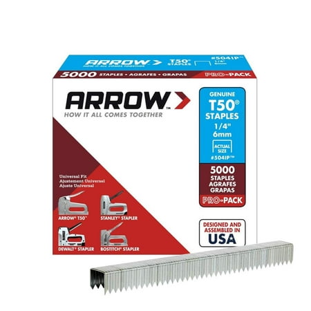 Arrow T50 3/8 in. W X 1/4 in. L 18 Ga. Flat Crown Heavy Duty Staples 5000 pk