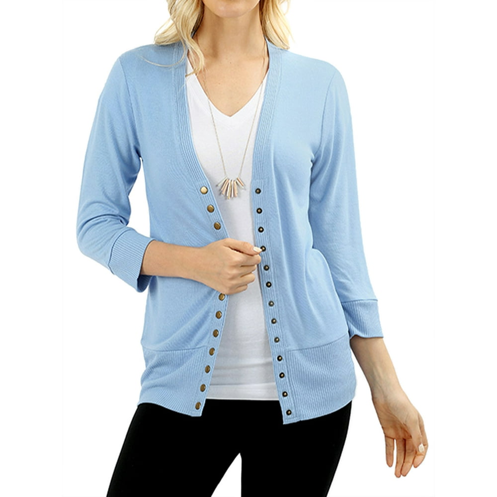 Zenana Women & Plus Classic Front VNeck Thin Snap Button Down 3/4