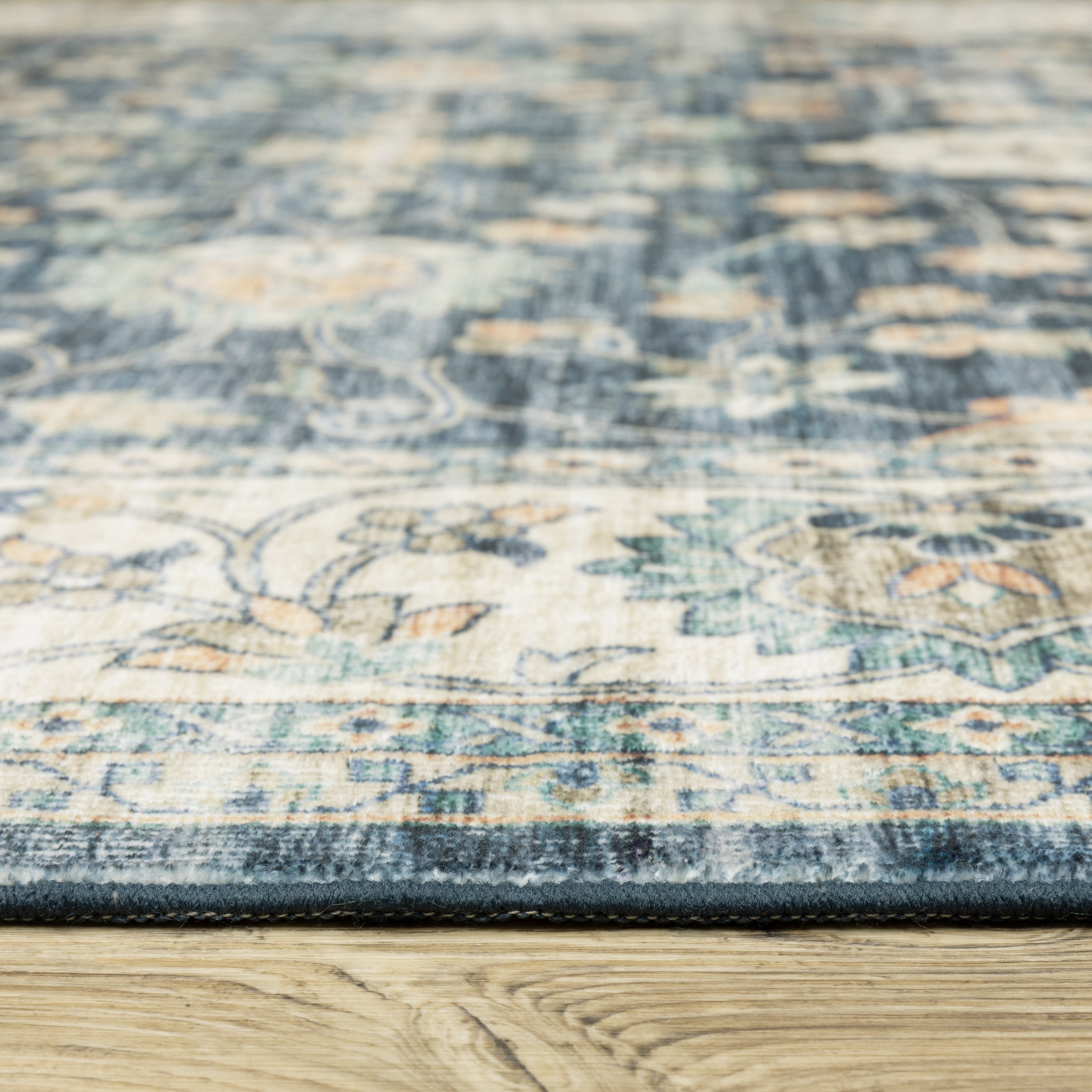 Avalon Home Sebastian Vintage Bordered Blue/ Ivory Washable Indoor Area Rug