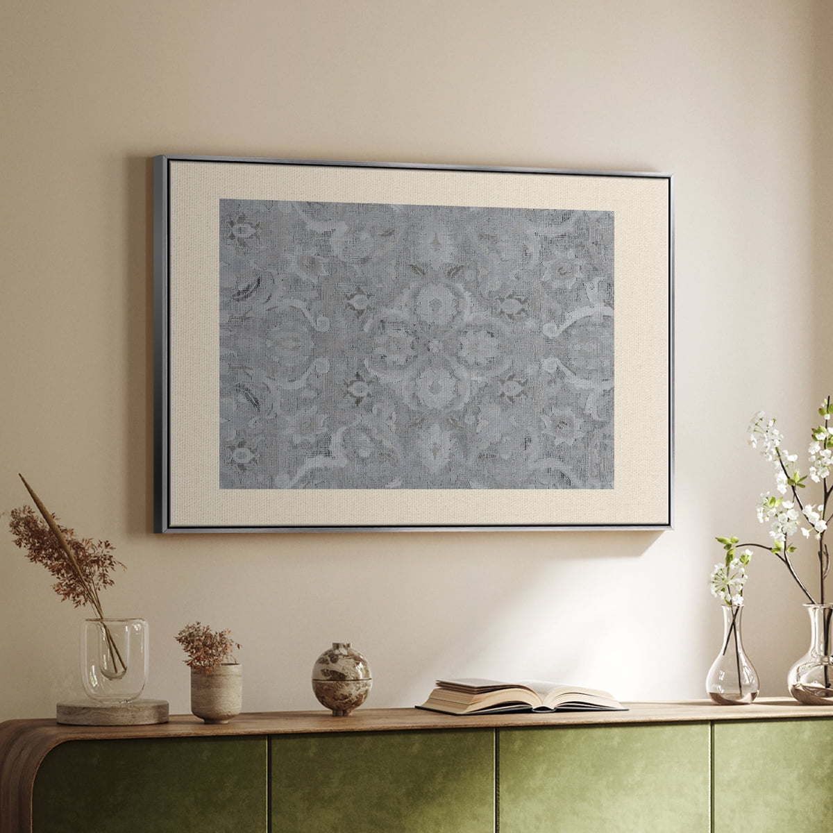 Vintage Abstract Print-I Framed in Silver Wood Gallery Wrapped Canvas 25 in. x 37 in.
