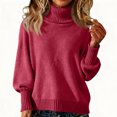 thumbnail image 5 of Women's Casual and Fashionable High Neck Long Sleeve Knitted Solid Color Top Sweater for Elegant and Comfortable Styles,Red,S, 5 of 5