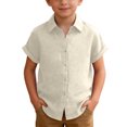 thumbnail image 3 of OIOLOYJM Girls Linen Shirts Short Sleeve Button Down Collared Dress Shirt Summer Basic Lightweight Breathable Lounge Tops Beige 14-15 Year, 3 of 4