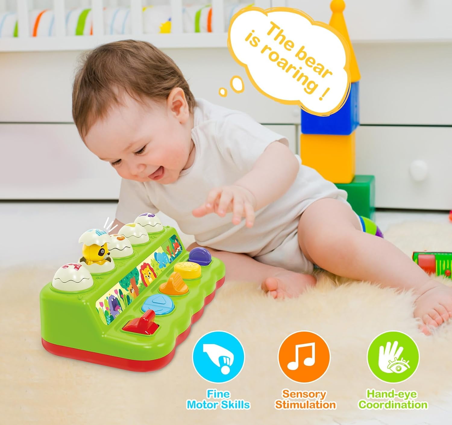 Baby Toys 6 to 12 Months, Musical Pop-Up Cause and Effect Toy with Light & Music for 12-18 Months, Learning Educational Infant Toys
