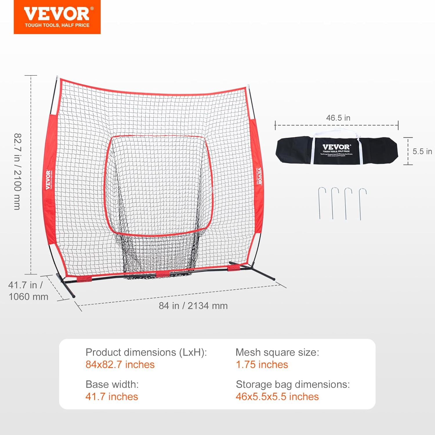 7x7 ft Baseball Softball Practice Net, Portable Baseball Training Net for Hitting Batting Catching Pitching, Backstop Baseball Equipment Training Aids with Carry Bag and Strike Zone