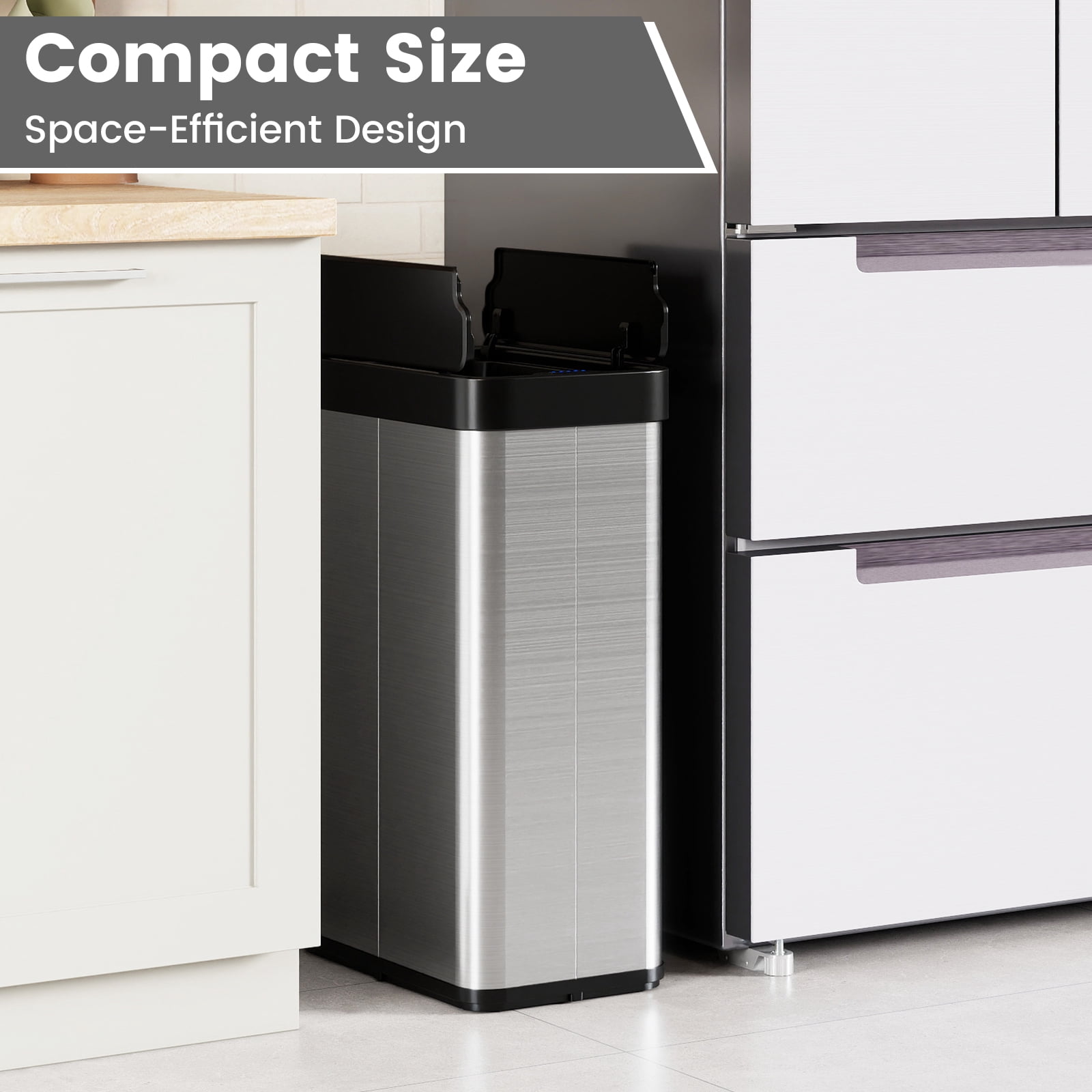 Costway 16 Gallon Trash Can with Wing Lids for Bedroom Bathroom Kitchen, Stay Open,Sliver