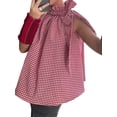 thumbnail image 1 of Pudcoco Women Plaid/Strawberry Print Tank Tops Ruffled High Neck Pleated Bow Tie-Up Loose Flowy Hem Summer Shirt, 1 of 8