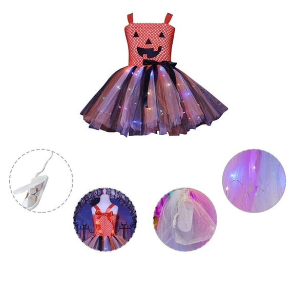 MuXiKeJi Clothes Halloween Gown Toddler Girls LED Light Up Mesh Tutu Piece With Pumpkin Pattern Glowing Decor Outfit for Holiday Festive Stage Performances Night Parties Girls Halloween Gown