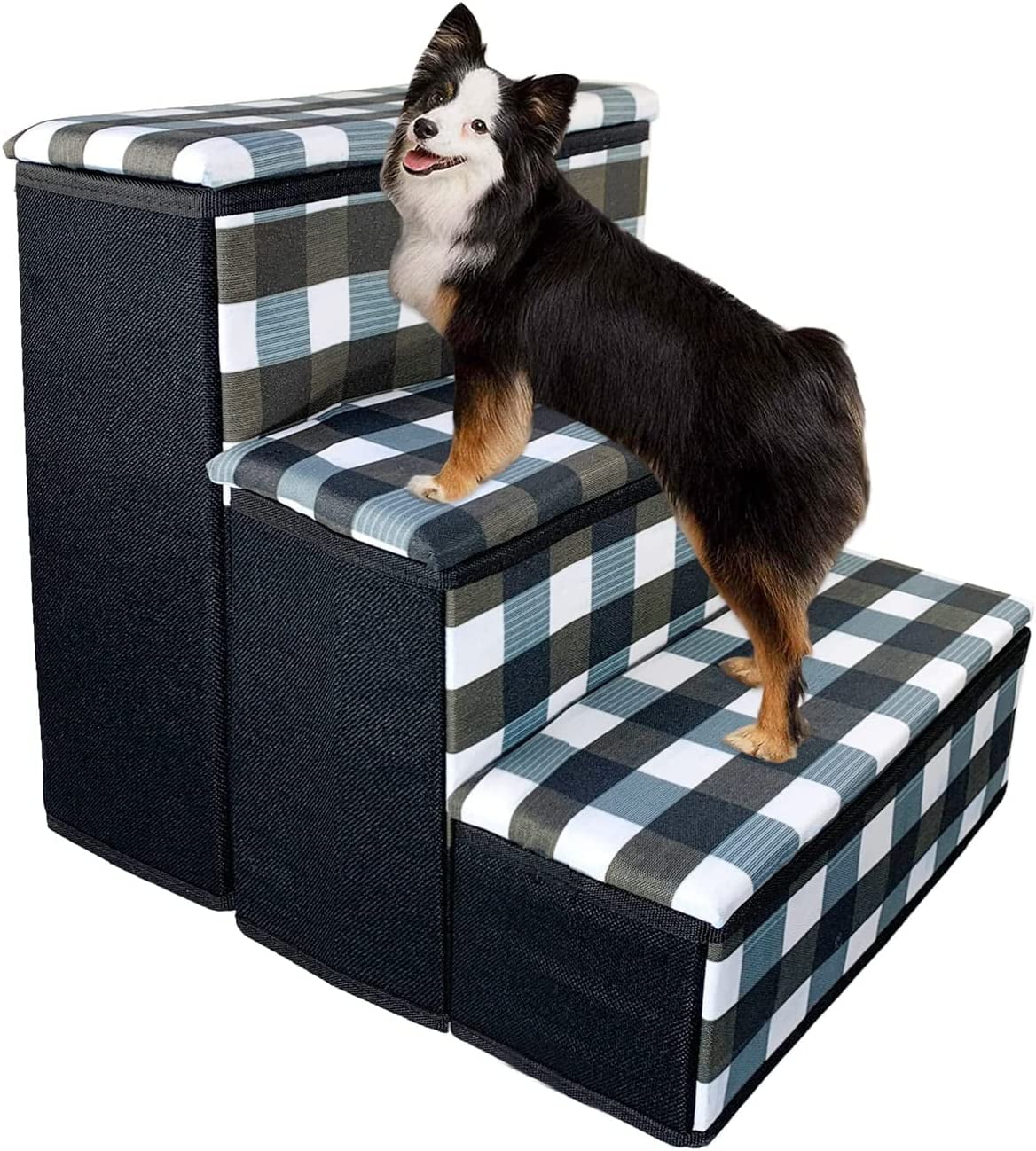 Foldable Pet Steps with Storage - Padded 3-Step Fold Away Pet