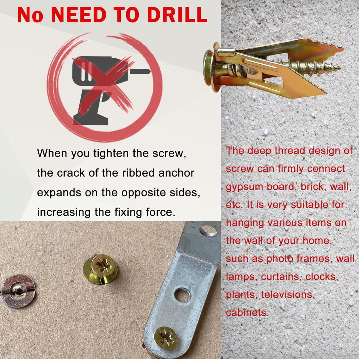 Dry Wall Anchors for Drywall Heavy Duty,Self Drilling Drywall Anchors and Screws kit for Wet and fix Drywall Anchor Repair Tools,Drywall Screws for Fixing Picture,Furniture,Outdoor Decor (50, 1.18in)