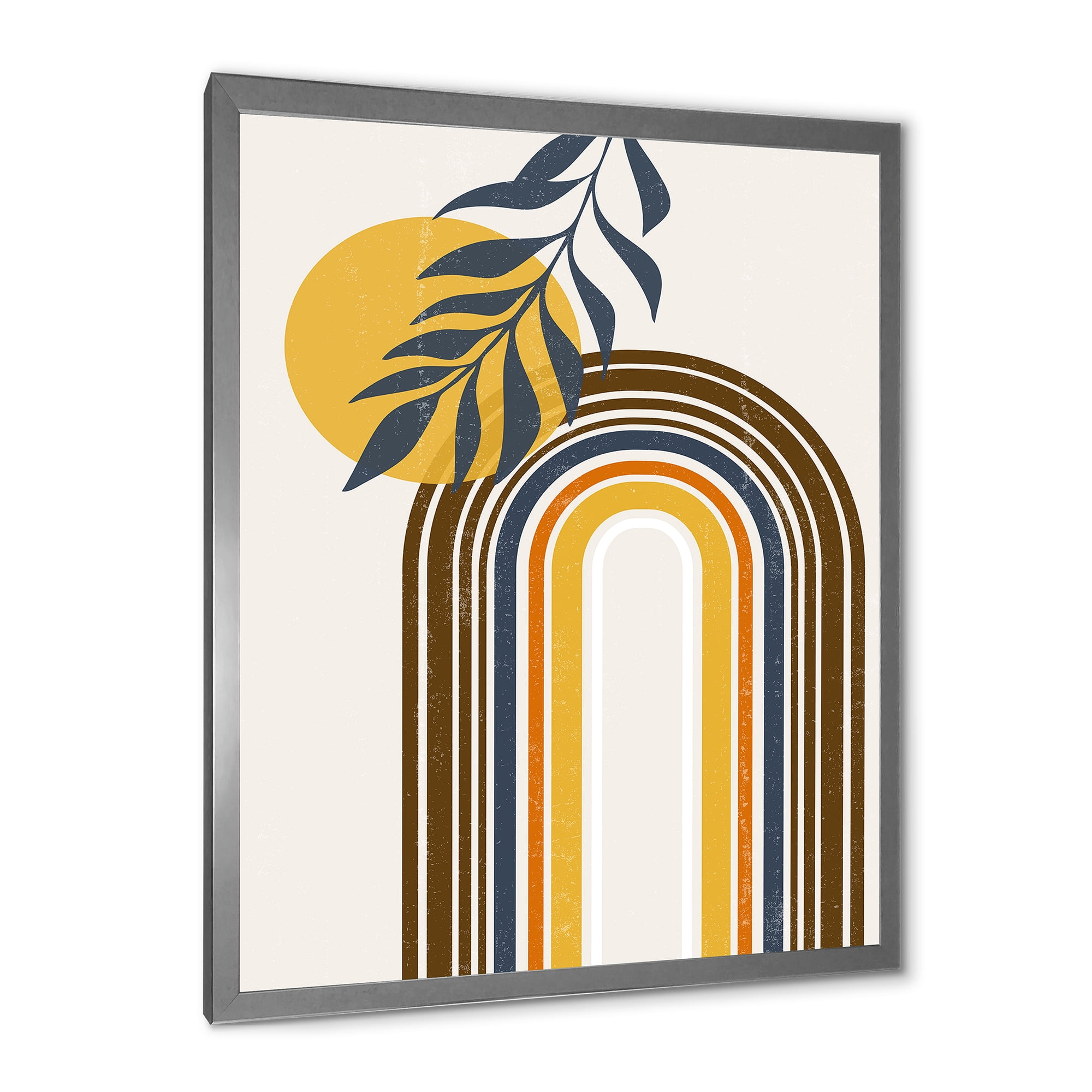Designart 'Abstract Moon Sun Leaves II' Modern Framed Art Print