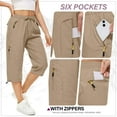 thumbnail image 3 of FEN AI Women Khaki Cargo Longs Shorts Quick Dry UPF 50+ Outdoor Camping Capris Lightweight Stretch Travel Trousers Casual Summer Pants for Ladies, 3 of 10